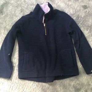Fuzzy, dark blue, quarter zip